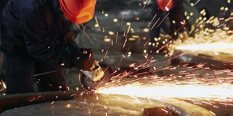 Sparks of molten metal during the process of smelting iron