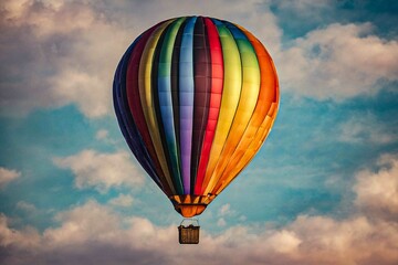 Ein bunter Heißluftballon, der durch den Himmel schwebt, und sich in der Brise wiegt