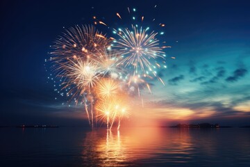 New Year's beautiful fireworks outside at night