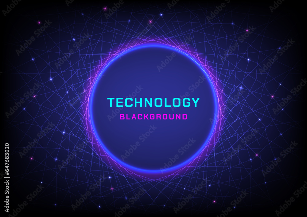 Poster abstract technology background, mesh lines with bright spots scattered at the intersection of pink a