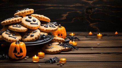 Halloween Kekse, Teller Dekoration, Party, Holztisch, Spinnen