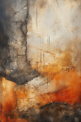 abstract painting on paper with orange and brown colors, ethereal wood, weathered materials, eroded interiors, Generative AI