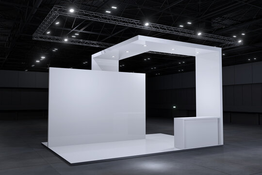 Exhibition stand for mockup and Corporate identity,Display design.Empty booth Design.Retail booth elements in Exhibition hall.booth Design trade show.Blank Booth system of Graphic Resources.3d render.
