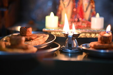 Holy lights on bull worship ritual. Puja lights. Oil candles. Bull Festival. Pola Festival. Pongal...