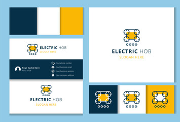 Electric hob logo design with editable slogan. Branding book and business card template.