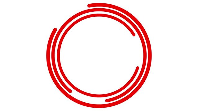 Animated red circular frame spins. Linear symbol rotates. Copy space for text. Vector illustration isolated on white background.