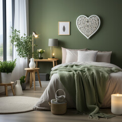  A white air purifier in the bedroom with pillows 
