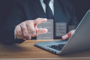 Business performance checklist, Quick checklist and clipboard management concept, job applicants,...