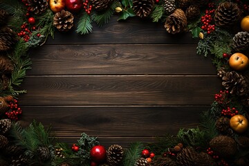 Fototapeta na wymiar Christmas dark wooden background blank for design.