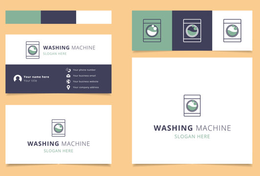 Washing machine logo design with editable slogan. Branding book and business card template.