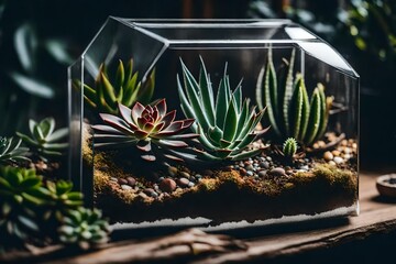 Aloe vera plant grows in glass cube
