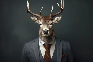 Gordijnen Creative deer animal wearing nice suit with portrait style. © Golden House Images