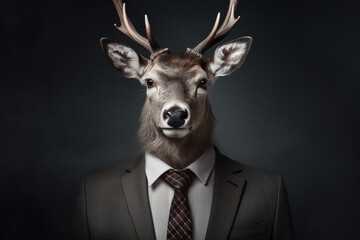 Creative deer animal wearing nice suit with portrait style.