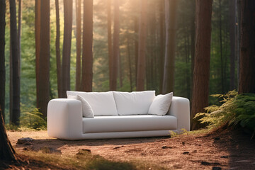 Creative modern luxury sofa furniture in the forest.