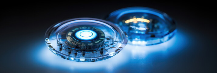 AR contact lenses development. future technology. hand edited AI 