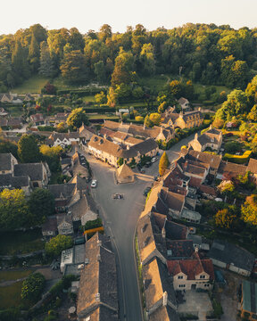 Castle Combe Aerial View at sunset, Cotswolds, UK