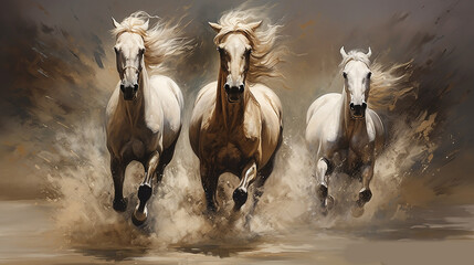 três cavalos correndo 