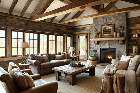 Rustic home interior design. Living room interior