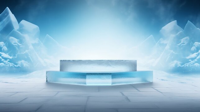 Elevated Ice Podium Set Against a Wintry Stage Backdrop. Generative ai