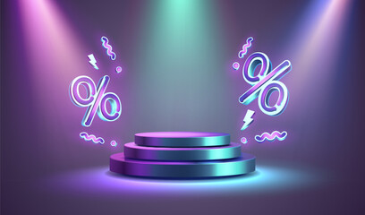 Podium percentage discount on sale, holiday sale, poster discount banner offer. Vector illustration