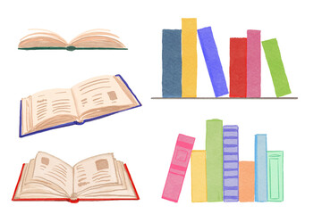 Book collection of books Book study school  knowledge  learn  smart  textbook hand drawn illustration on transparent background