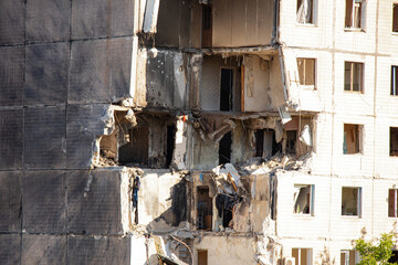 A house blown up by a Russian missile in the city of Krivoy Rog in Ukraine, War in Ukraine, rocket...