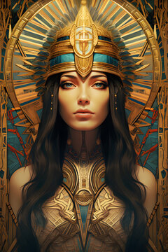 Couverture de livre illustration d'une reine égyptienne dans une tenue en or » IA générative