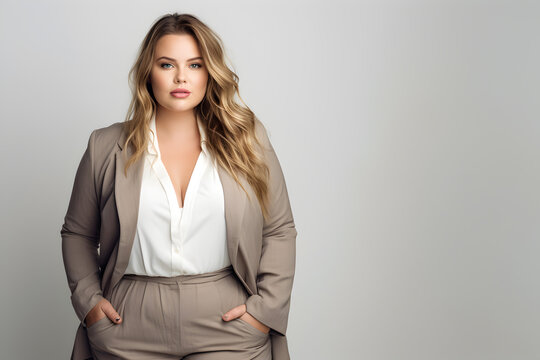 Plus size woman manager in photography studio isolated background, Businesswoman, CEO, big boss, Plus size person, Fat  female chief , Generative AI