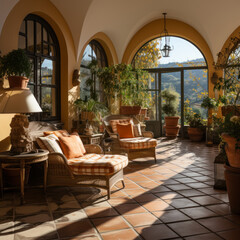 Fototapeta na wymiar An old-world Italian villa with terracotta tile 