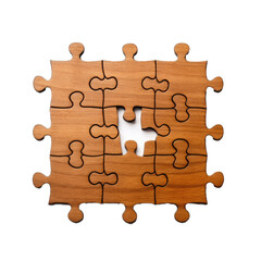 Wooden jigsaw puzzle, wooden toy isolated on transparent background