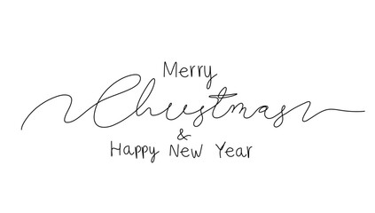 Continuous one line drawing of lettering Merry Christmas And Happy New year. Festive hand drawn text