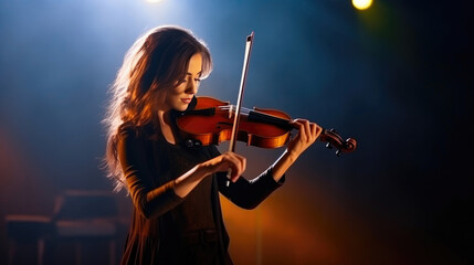 Fototapeta premium Elegant Violinist in Dramatic Stage Lighting