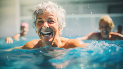 Fototapeta premium Aqua Aerobics Happiness: Active Senior Women