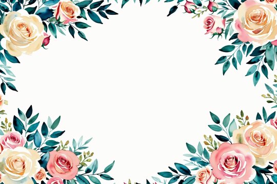 spring flower frame background with watercolor made with Generative AI