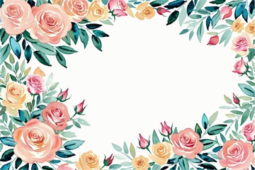 spring flower frame background with watercolor made with Generative AI
