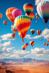 Obraz premium Colorful Celebration in the Blue Sky: Large Group of Helium Balloons in Mid-Air