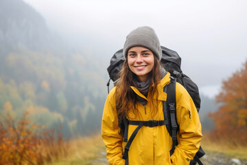 Fototapeta na wymiar Backpacker's Dream: Exploring Misty Mountain Trails