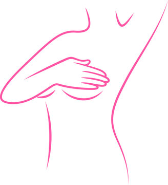 recommend clip art: Breast self-exam, Information for self-examination. Woman checking her breast, outline style. Breast cancer awareness month. Illustration.