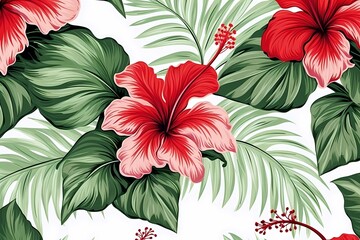 background of lush green leaves and red flowers