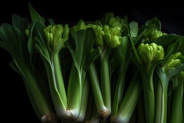 Fresh and Crisp Celery Stalks, Perfectly Arranged in a Small Bunch, Ready for Healthy Snacking
