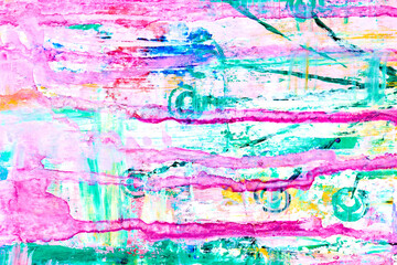 Obraz premium Abstract background, multicolor bright art collage. Pattern design for print invitation card, postcard. Drawing with wax crayons poster, colorful wallpaper, children's picture