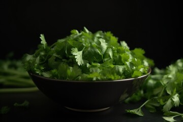 A Culinary Masterpiece Artfully Arranged Coriander Leaves and Stems, Celebrating Freshness and Flavor