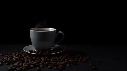 Obraz premium Invigorating cup of coffee with a backdrop of coffee beans, a perfect blend for coffee lovers
