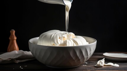Irresistible Bowl of Creamy Vanilla Ice Cream with a Delicious Stream of Chocolate Sauce