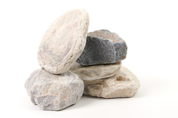Set of sauna stones isolated on white background. Natural mineral rock