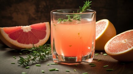Glass of Freshly Squeezed Grapefruit Juice with a Slice of Ruby Red Grapefruit, a Citrusy and Invigorating Refresher
