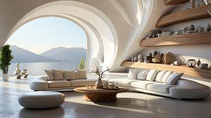 Minimalist Home Interior Design: Modern Living Room with Curved White Sofa
