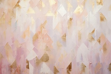 ひし形風のデザインの油絵・抽象背景バナー）淡いピンクと白と金色