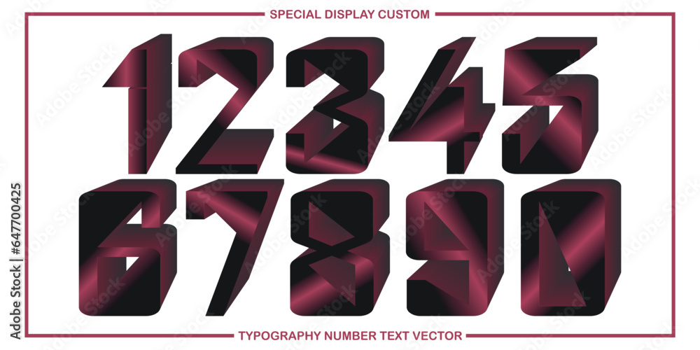 Poster assorted digital custom vector numbers. minimum. color gradation. dark. banner network. 3d effect. d