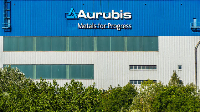 Hamburg, Germany - September 7, 2023: The Aurubis site, the largest and the Group Headquarters. More than 2,000 employees produce cathodes, wire, shapes and precious metals.